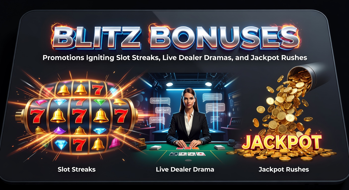 Vibrant casino floor with flashing slot machines and excited players during a blitz bonus promotion