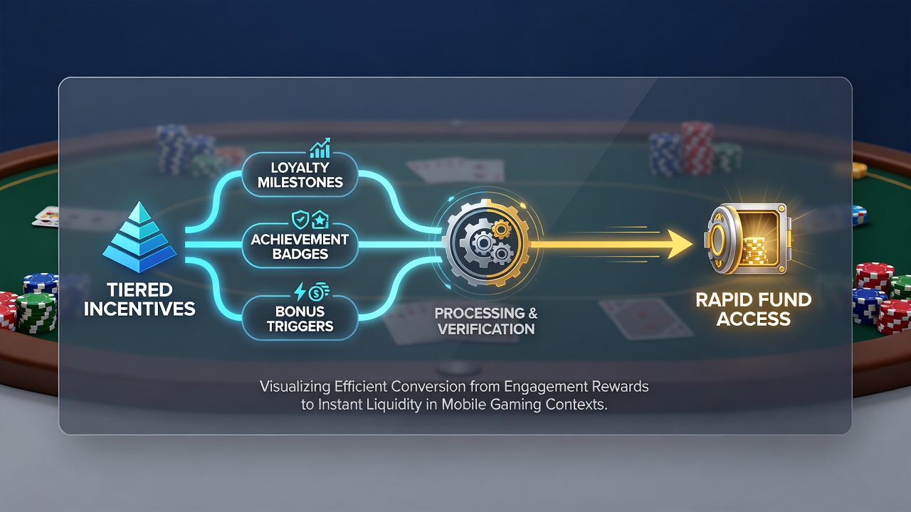 Flowchart illustrating connections between player tiers, incentives, and fast fund access in mobile gaming