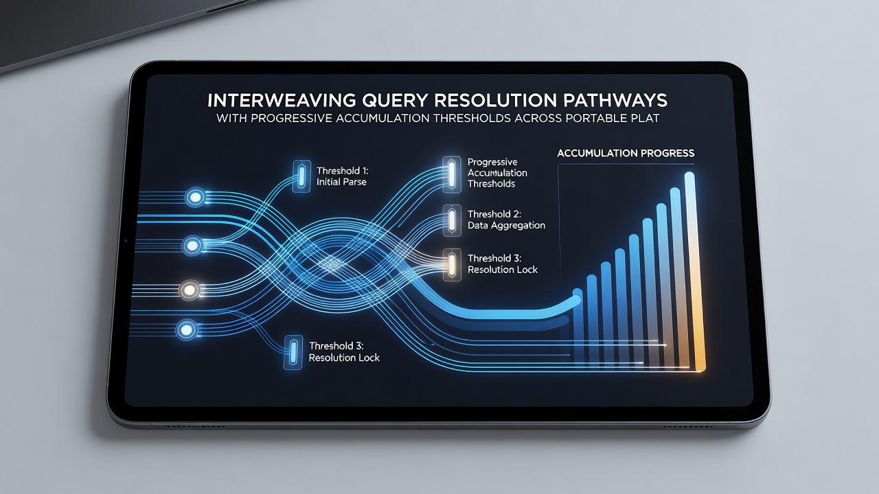 Diagram depicting mid-article view of portable platform connections between query handling modules and progressive accumulation counters