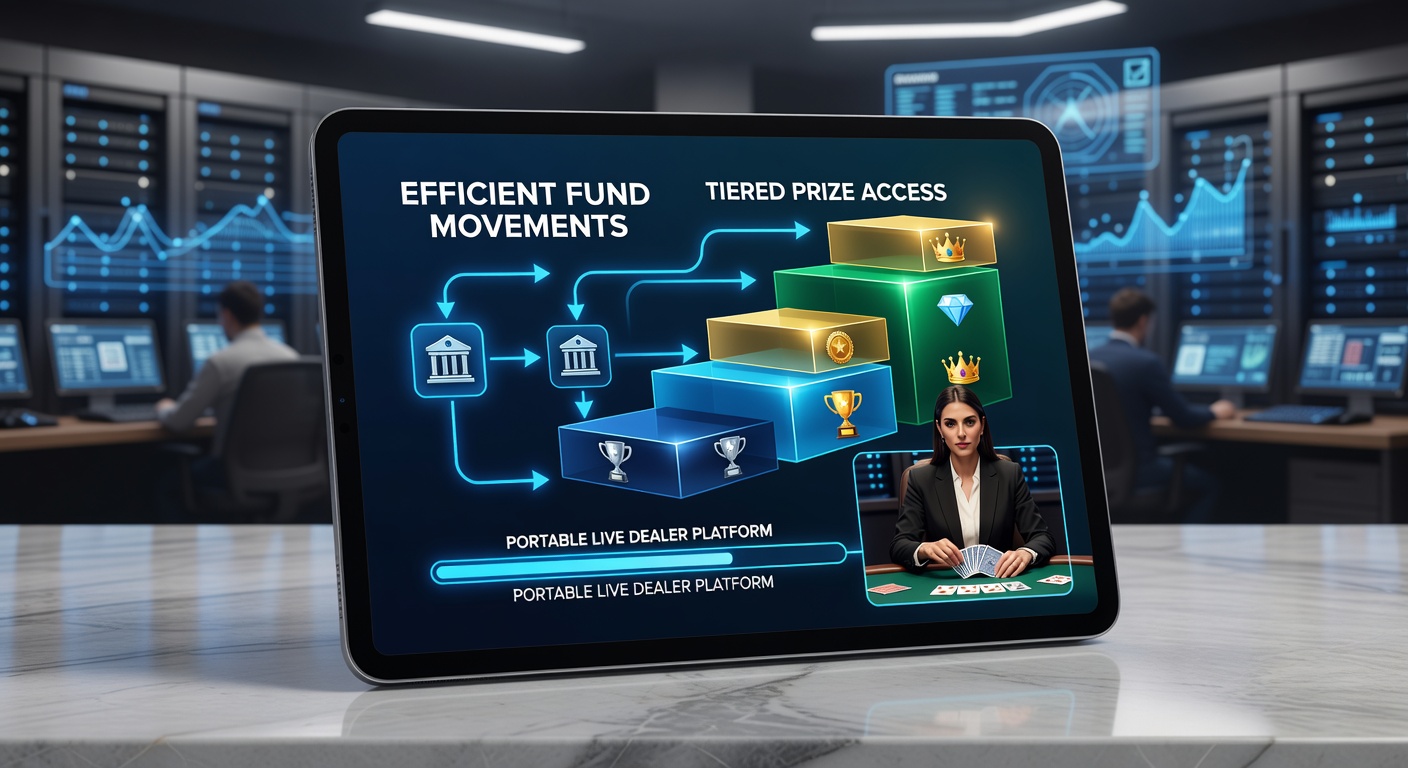 Mobile live dealer platform interface showing real-time fund transfers and tiered prize indicators on a smartphone screen