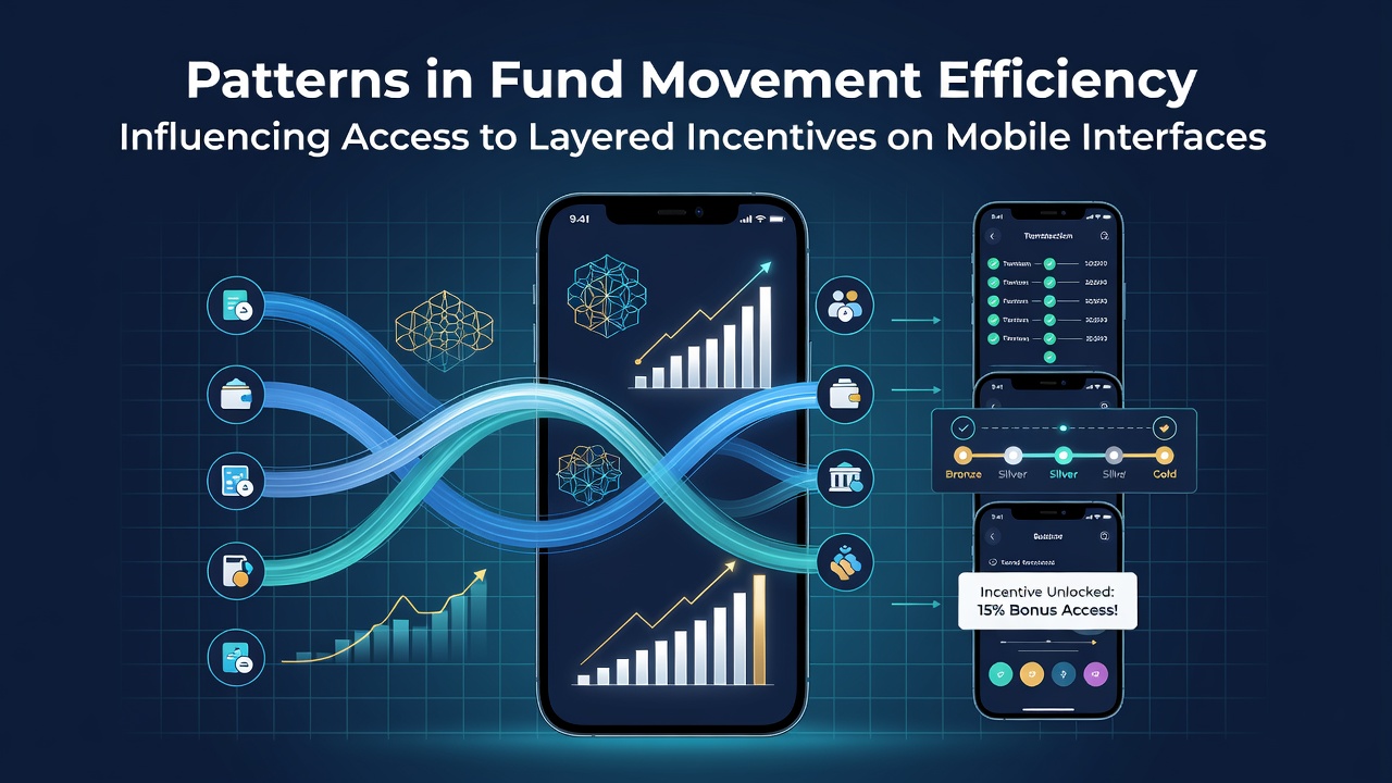 Visual representation of fund movement patterns on mobile interfaces showing transfer flows and incentive layers